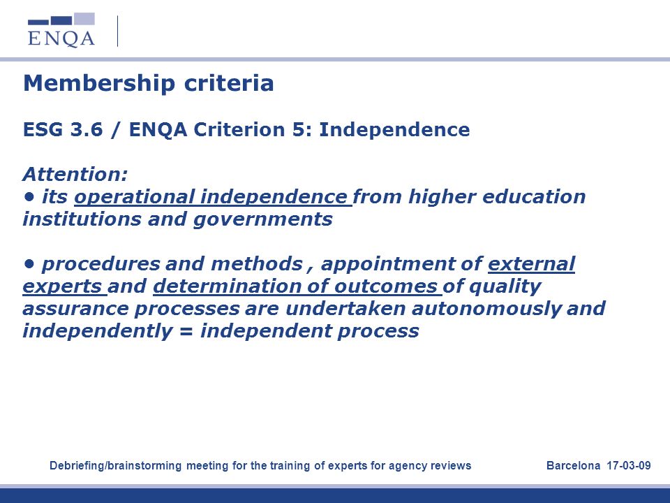 Membership criteria ESG 3