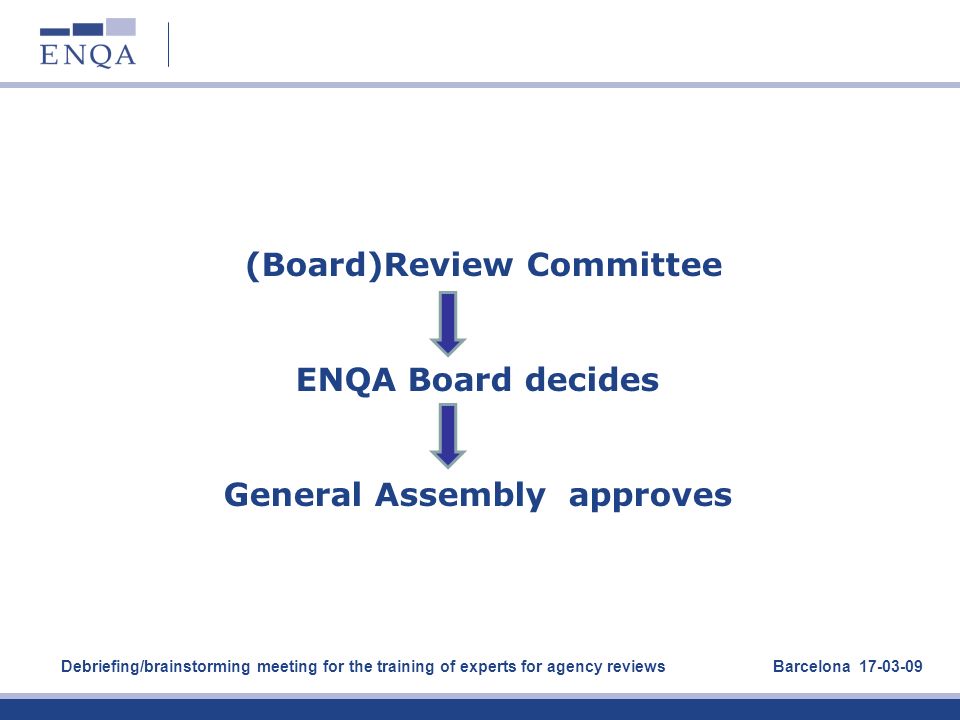 (Board)Review Committee ENQA Board decides General Assembly approves