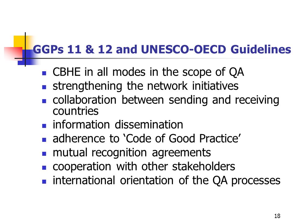 GGPs 11 & 12 and UNESCO-OECD Guidelines