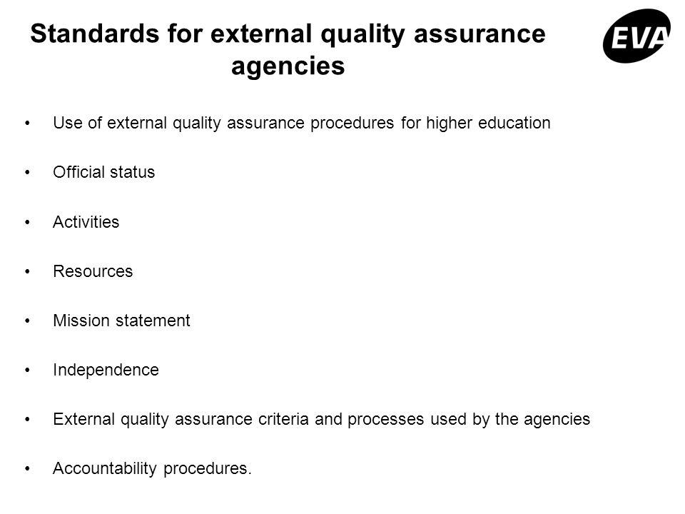Standards for external quality assurance agencies