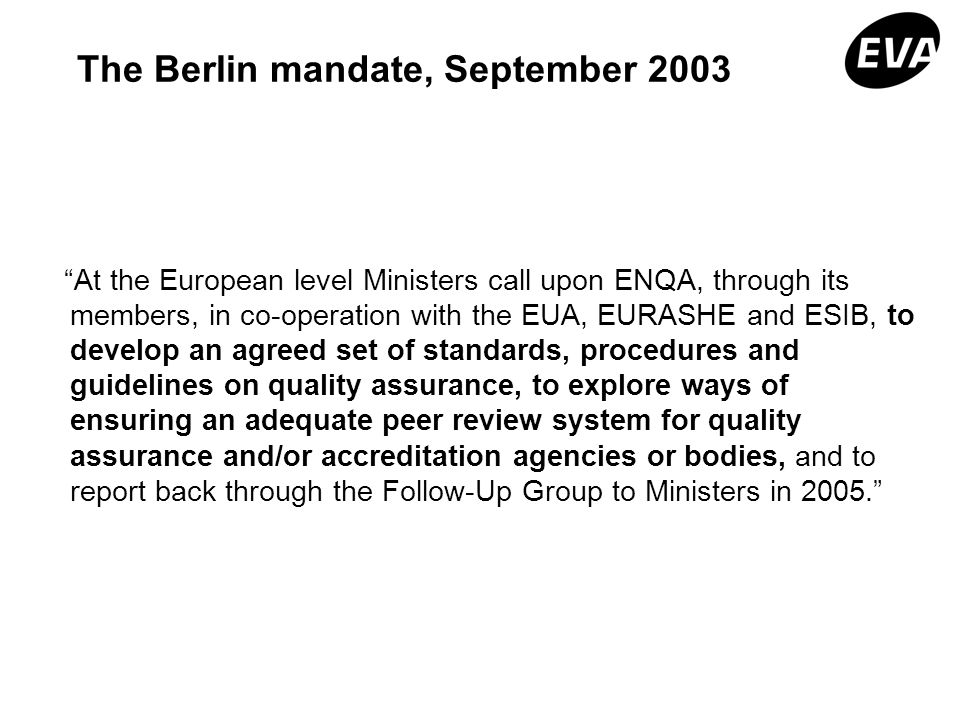 The Berlin mandate, September 2003