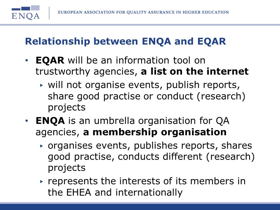 Relationship between ENQA and EQAR