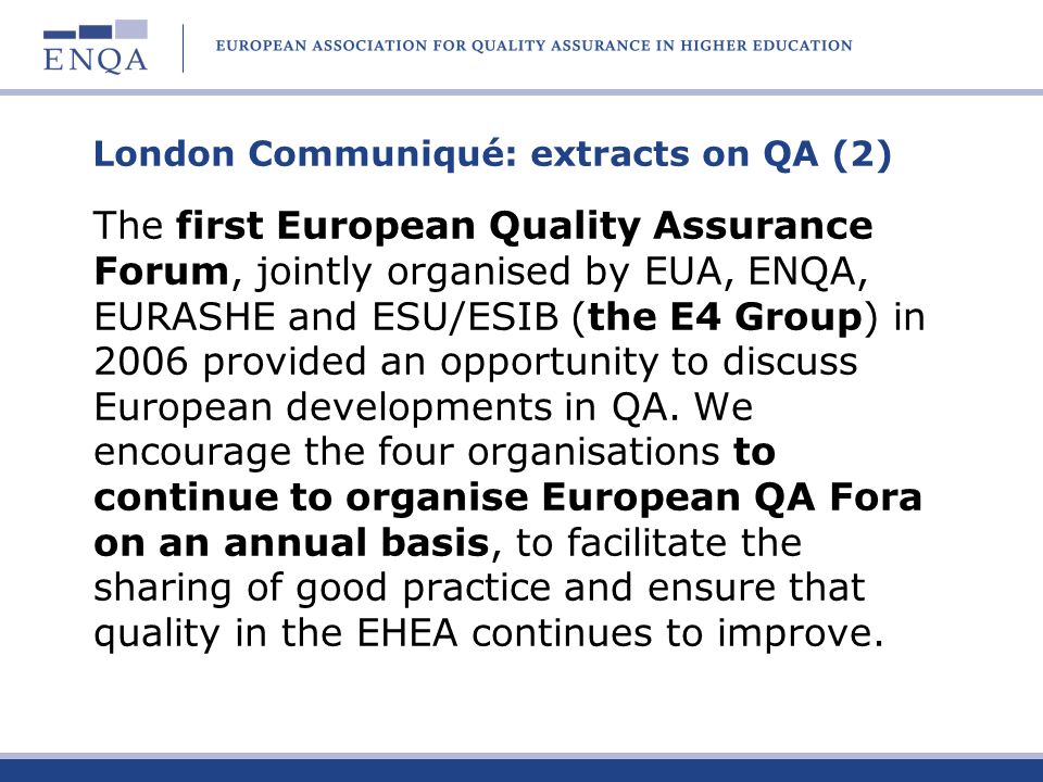London Communiqué: extracts on QA (2)