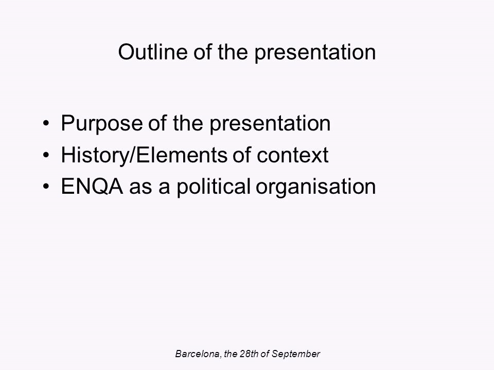 Outline of the presentation