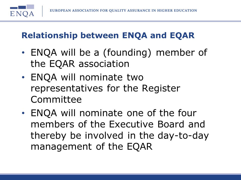 Relationship between ENQA and EQAR