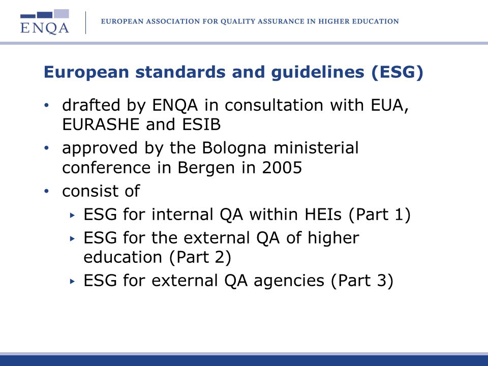 European standards and guidelines (ESG)