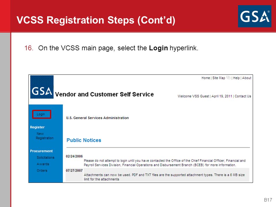 VCSS Registration Steps (Cont’d)