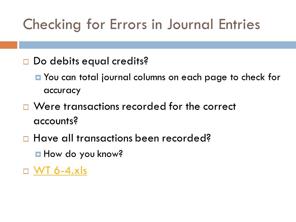Checking for Errors in Journal Entries