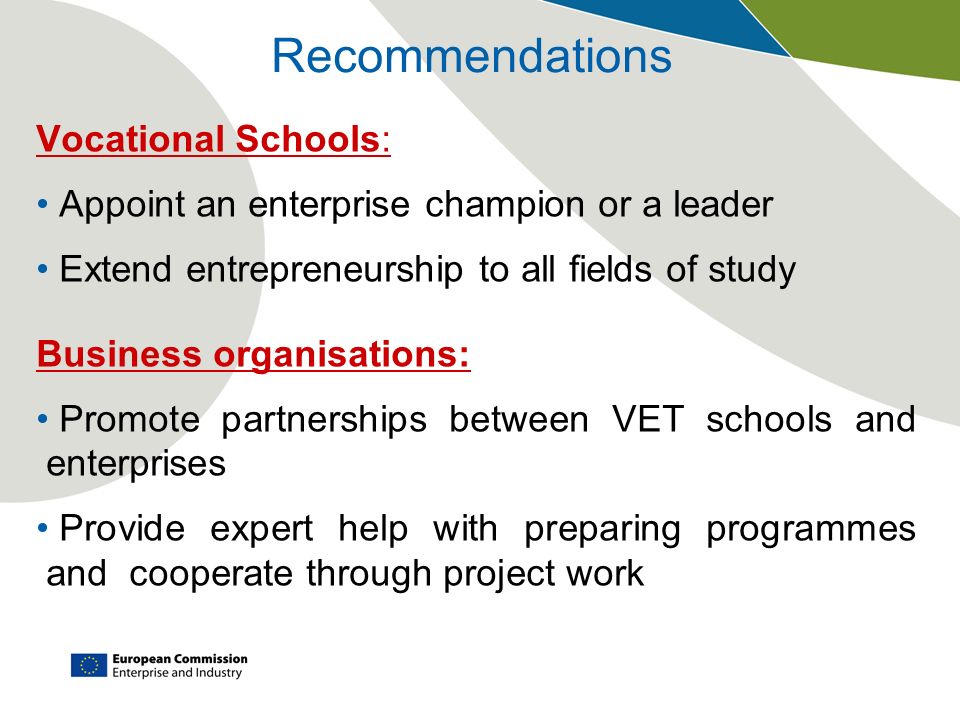Recommendations Vocational Schools: