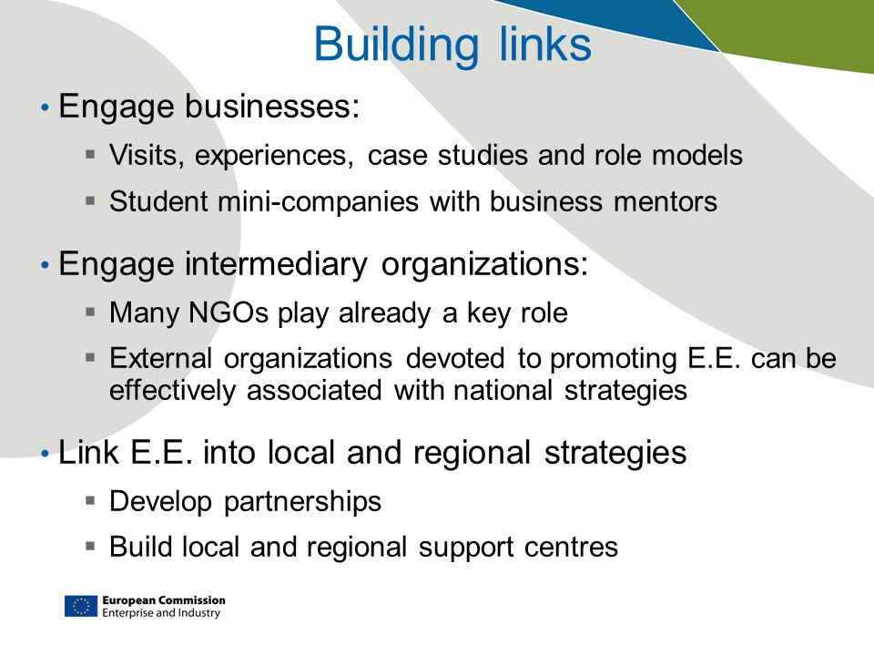 Building links Engage businesses: