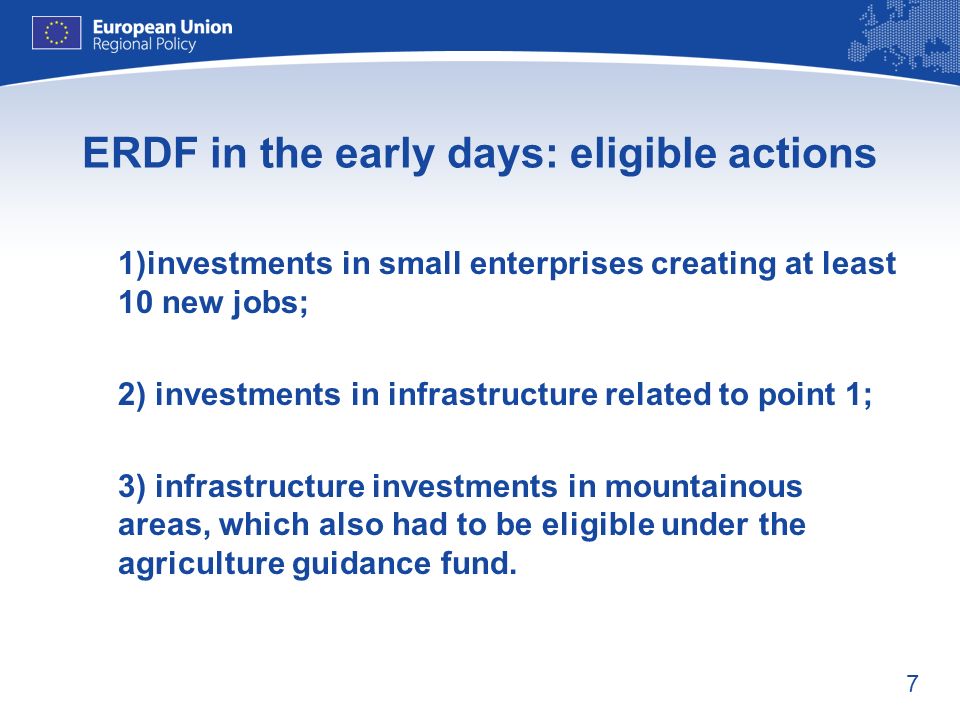 ERDF in the early days: eligible actions