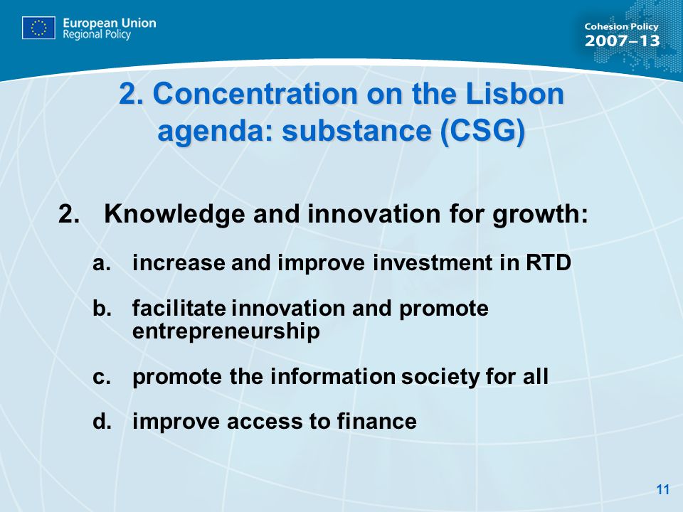 2. Concentration on the Lisbon agenda: substance (CSG)