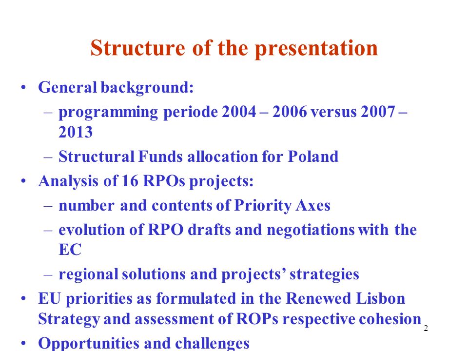 Structure of the presentation