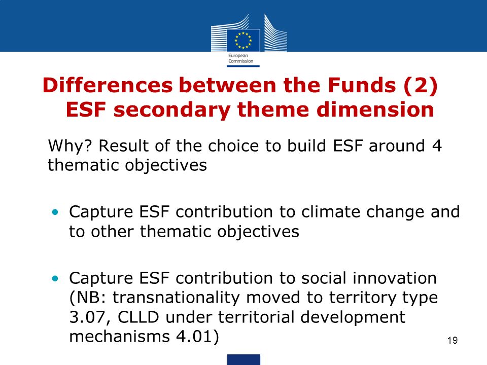 Differences between the Funds (2) ESF secondary theme dimension
