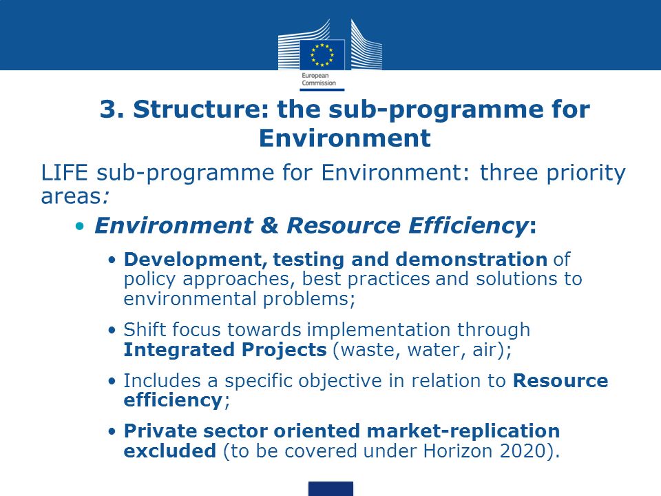 3. Structure: the sub-programme for Environment