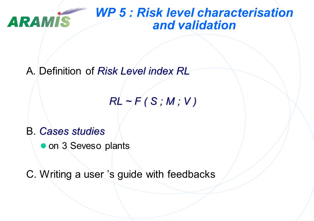 WP 5 : Risk level characterisation and validation