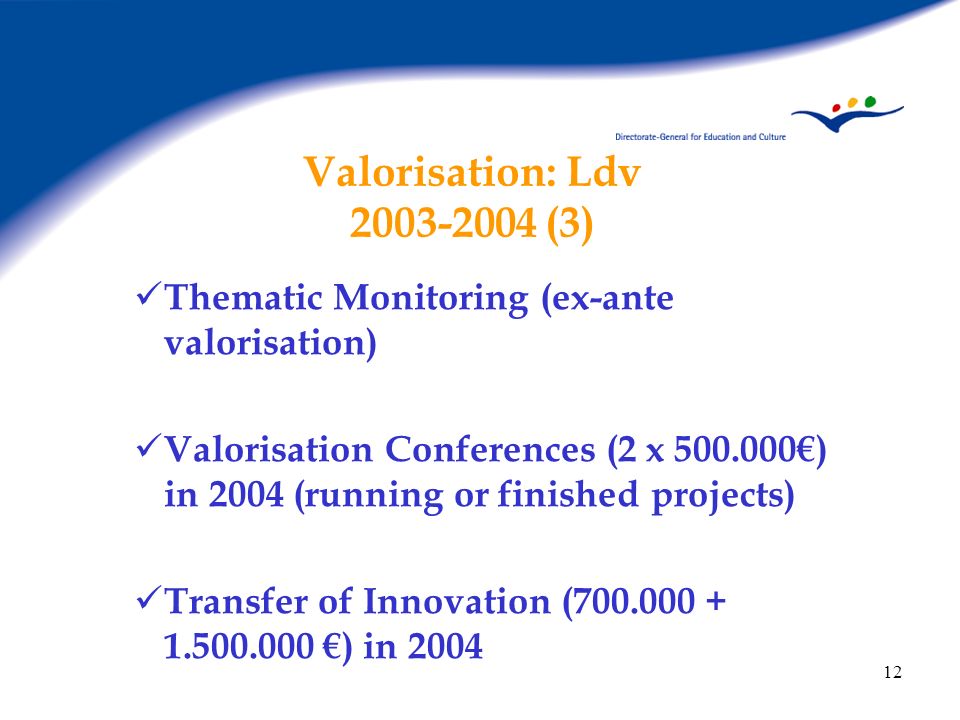 Valorisation: Ldv (3) Thematic Monitoring (ex-ante valorisation)