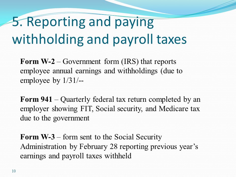 5. Reporting and paying withholding and payroll taxes
