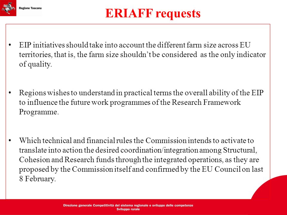 ERIAFF requests