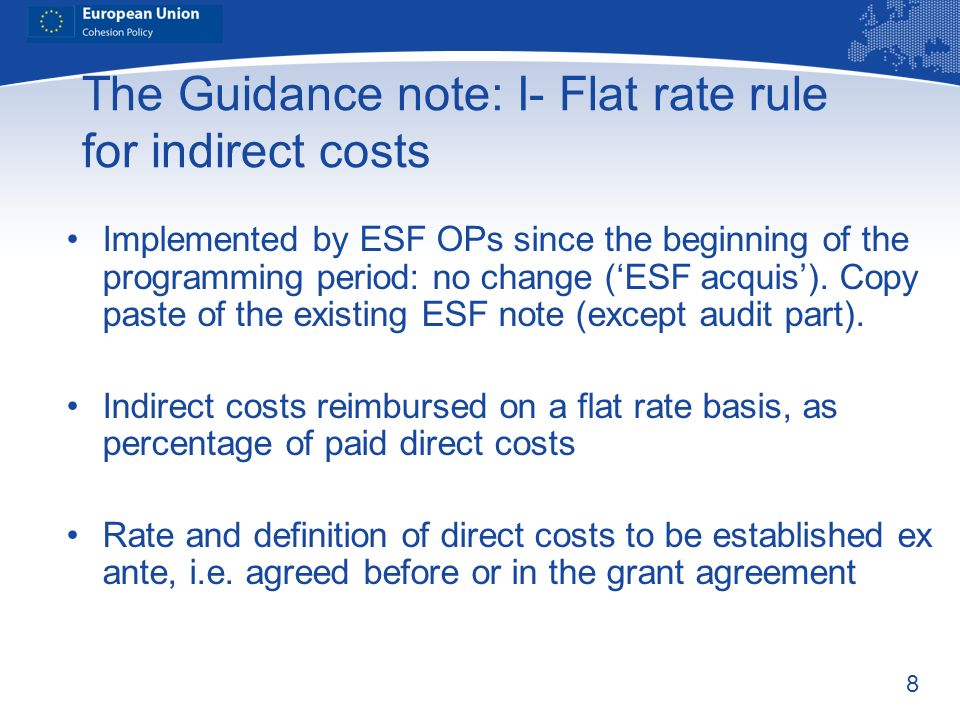 The Guidance note: I- Flat rate rule for indirect costs