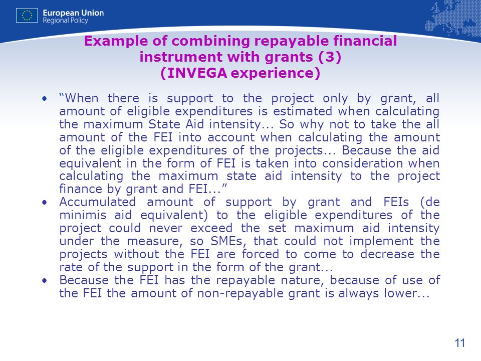 Example of combining repayable financial instrument with grants (3) (INVEGA experience)