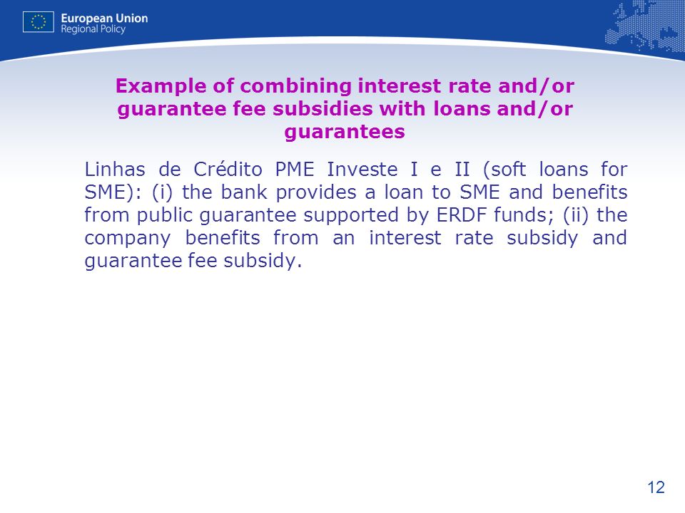 Example of combining interest rate and/or guarantee fee subsidies with loans and/or guarantees