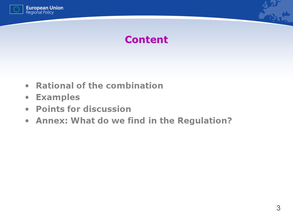 Content Rational of the combination Examples Points for discussion