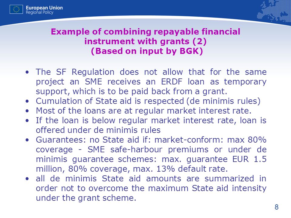 Example of combining repayable financial instrument with grants (2) (Based on input by BGK)