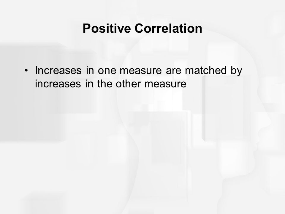 Positive Correlation Increases in one measure are matched by increases in the other measure
