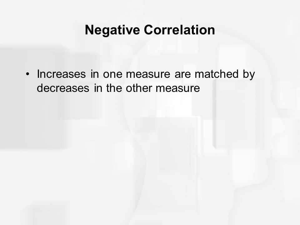 Negative Correlation Increases in one measure are matched by decreases in the other measure