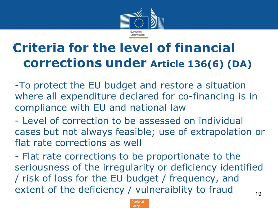 Criteria for the level of financial corrections under Article 136(6) (DA)