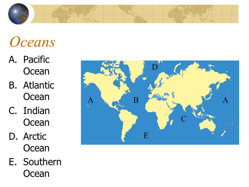 Oceans Pacific Ocean Atlantic Ocean Indian Ocean Arctic Ocean