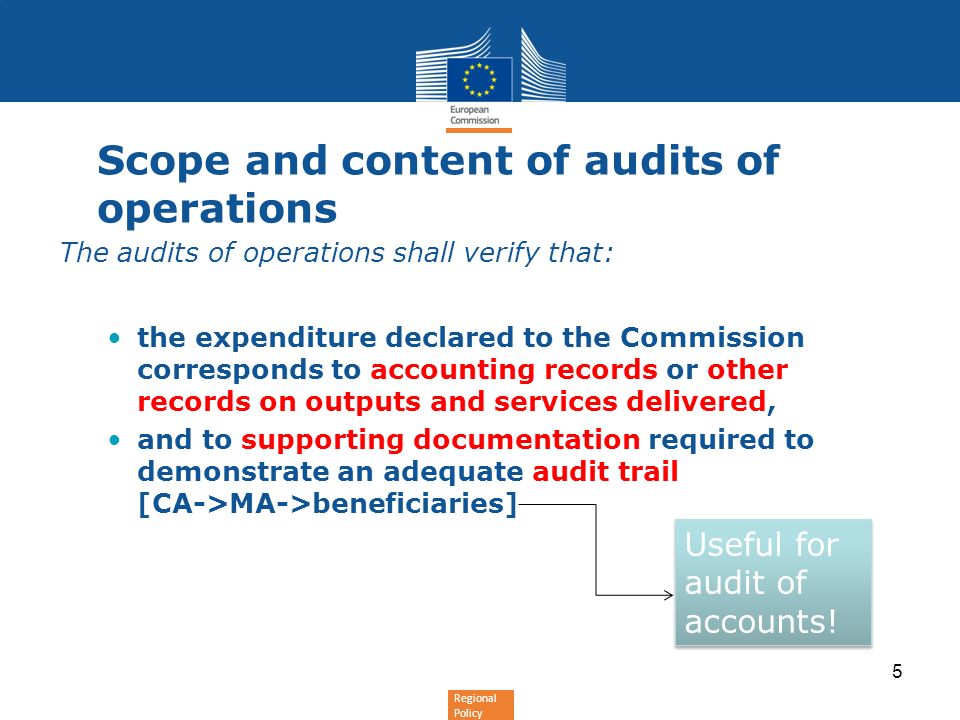 Scope and content of audits of operations