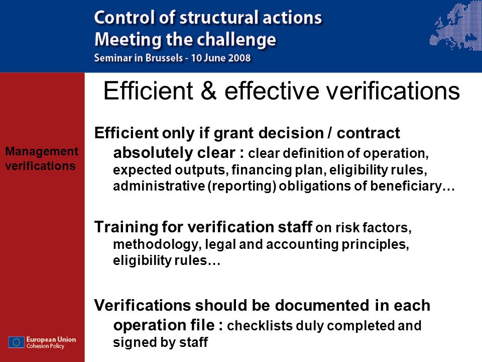 Efficient & effective verifications