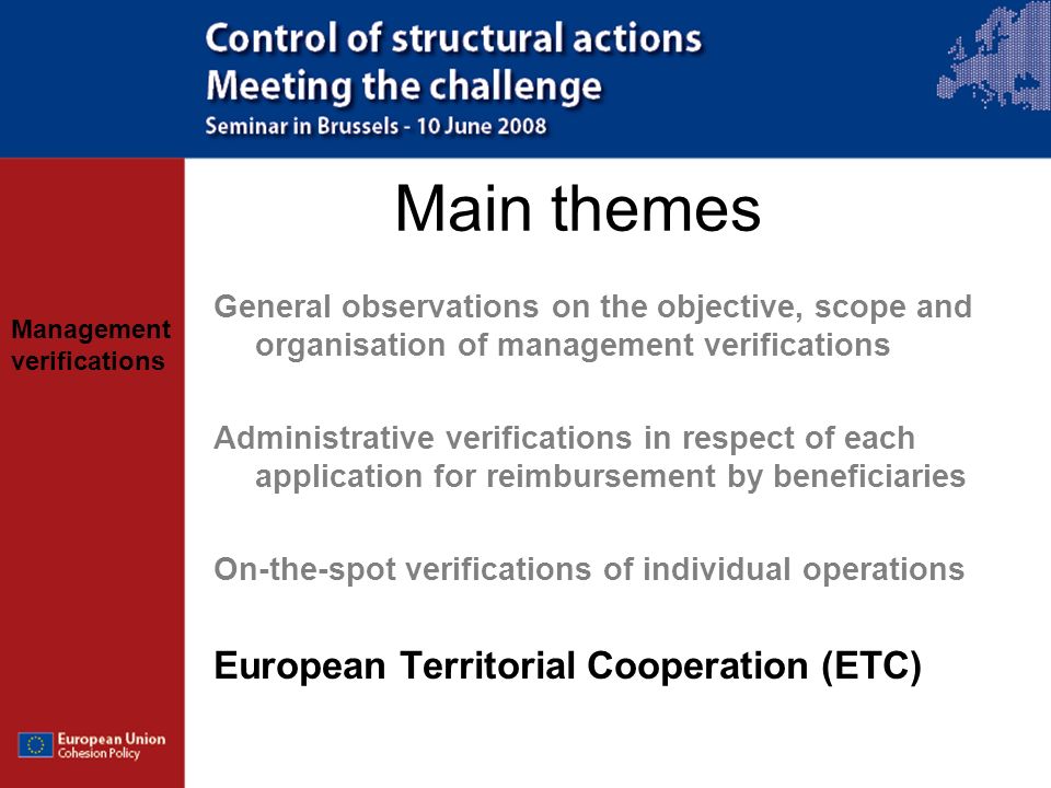 Main themes European Territorial Cooperation (ETC)