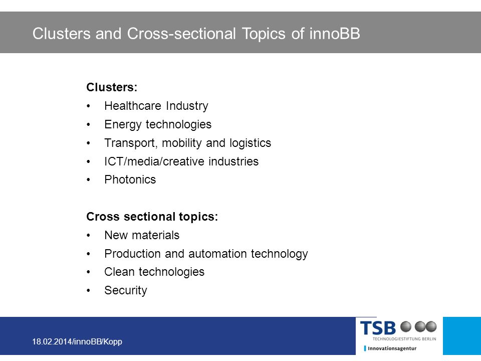Clusters and Cross-sectional Topics of innoBB