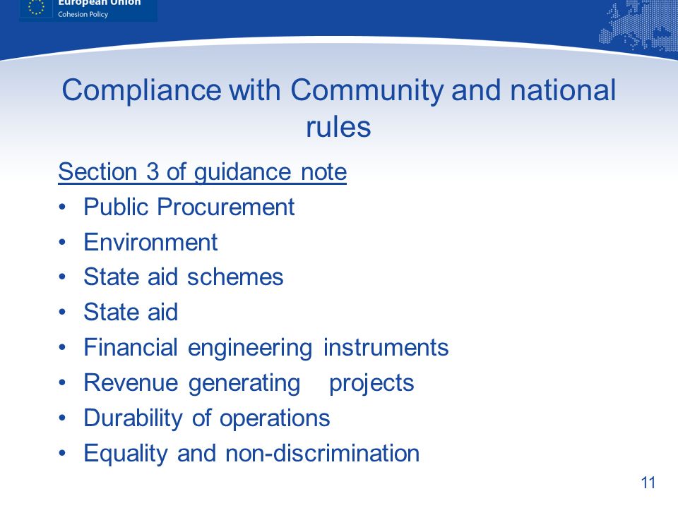 Compliance with Community and national rules