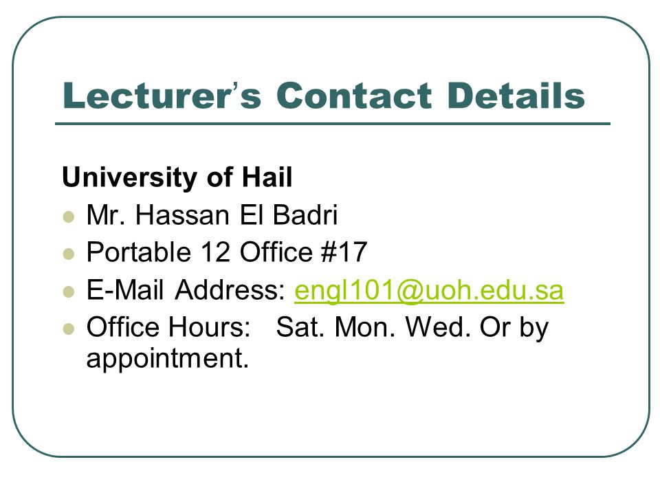 Lecturer’s Contact Details