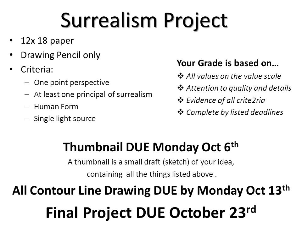 Surrealism Project Final Project DUE October 23rd