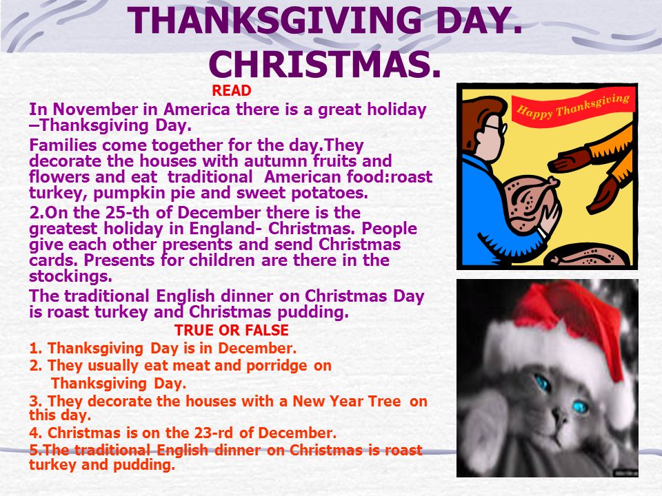 THANKSGIVING DAY. CHRISTMAS.