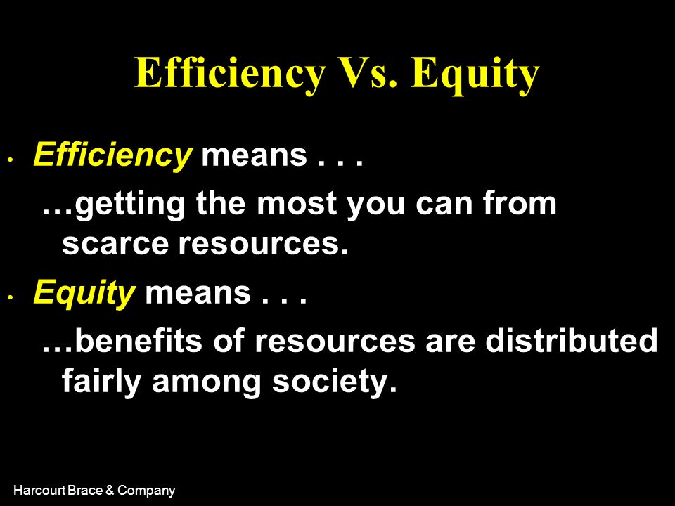 Efficiency Vs. Equity Efficiency means . . .