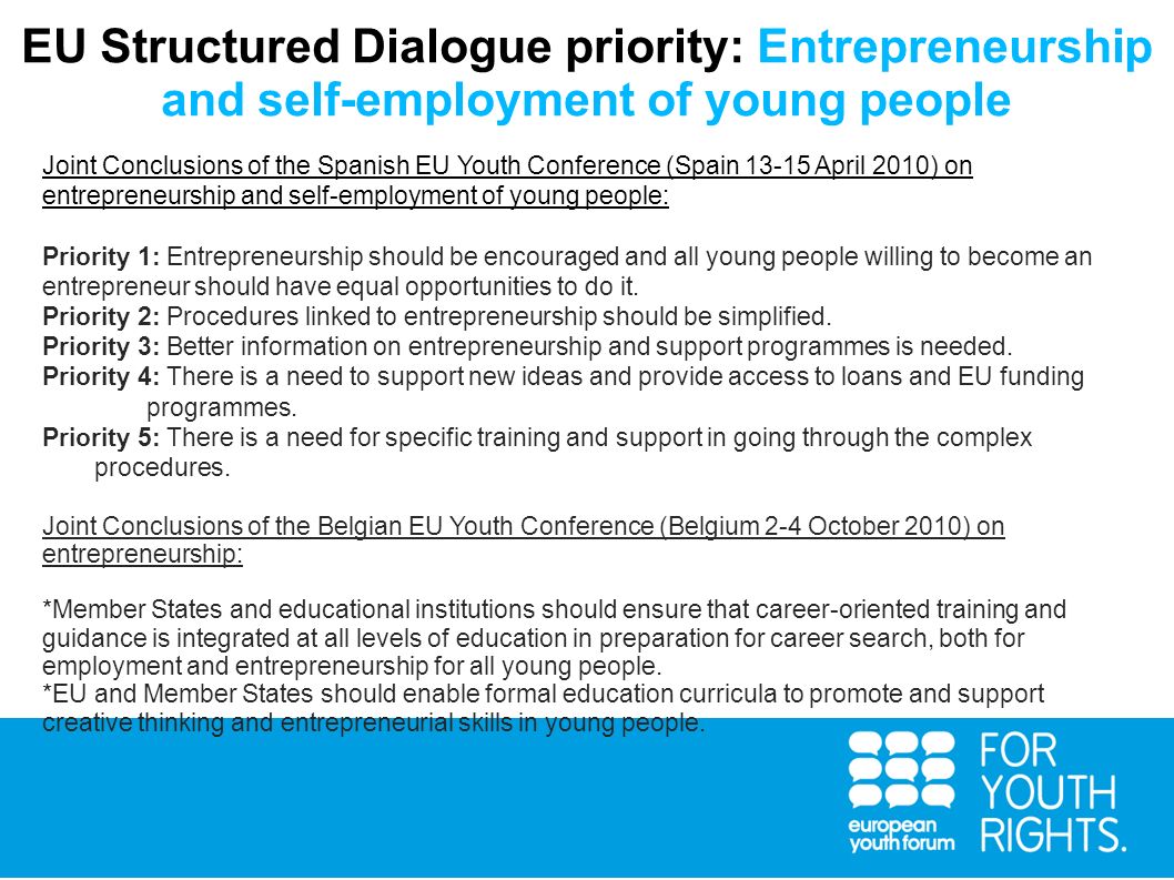 EU Structured Dialogue priority: Entrepreneurship and self-employment of young people