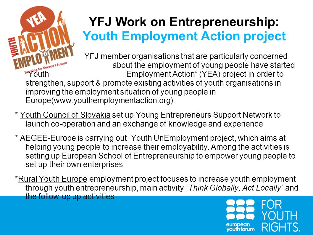 YFJ Work on Entrepreneurship: Youth Employment Action project