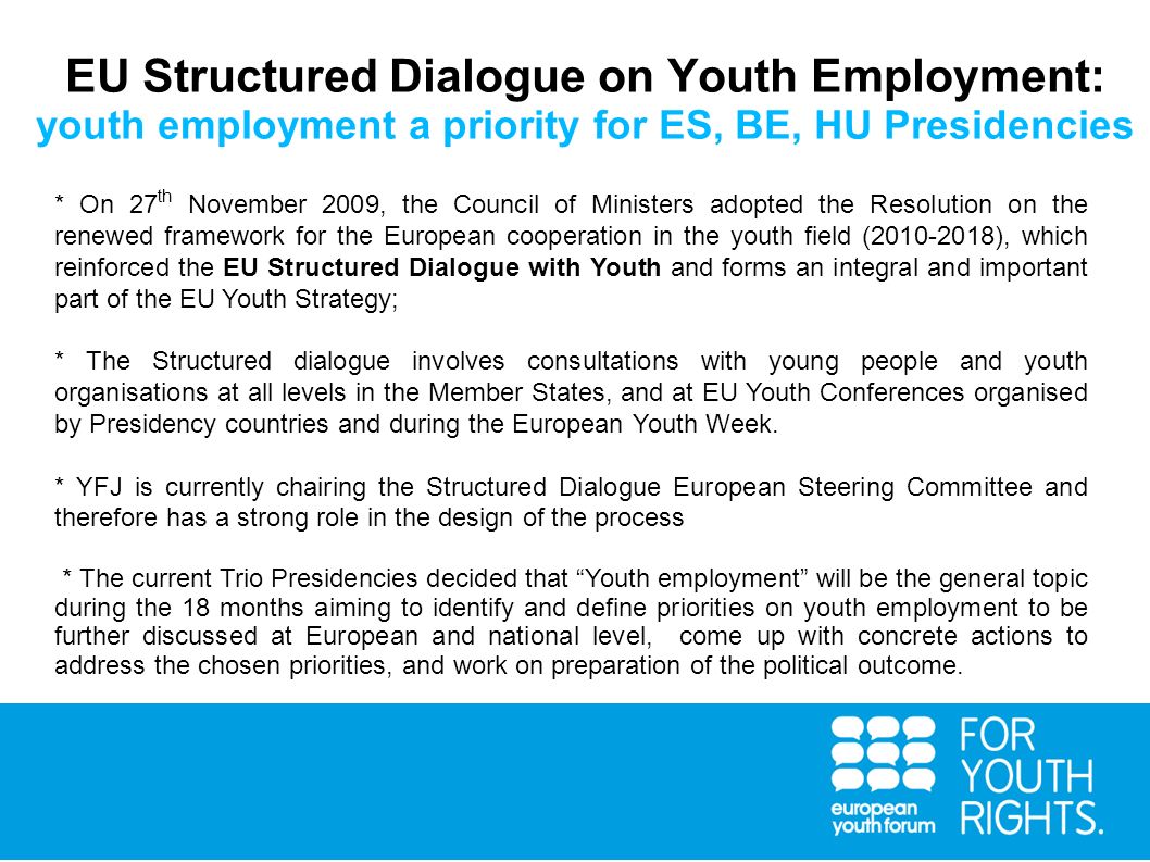 EU Structured Dialogue on Youth Employment: youth employment a priority for ES, BE, HU Presidencies