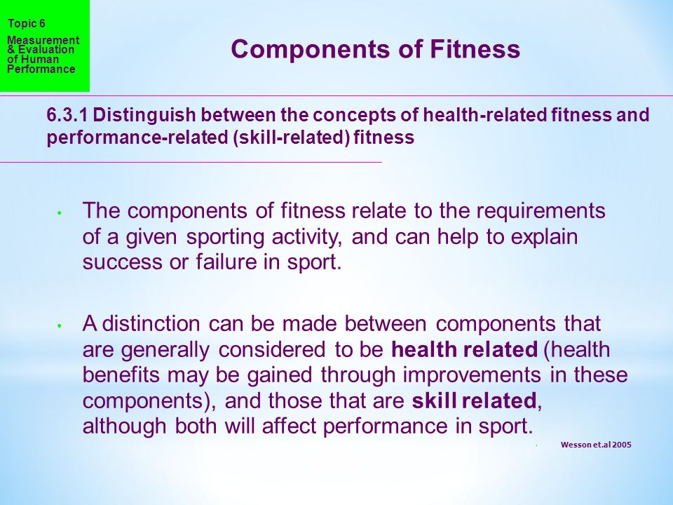 Topic 6 Measurement & Evaluation of Human Performance. Components of Fitness.