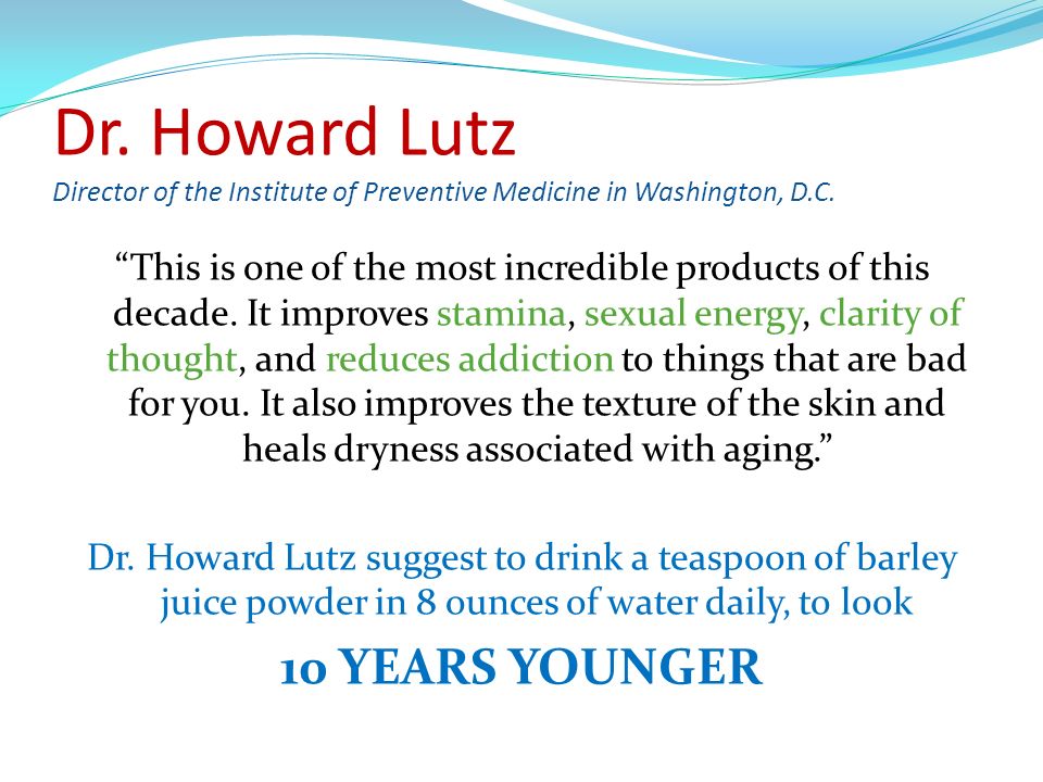 Dr. Howard Lutz Director of the Institute of Preventive Medicine in Washington, D.C.