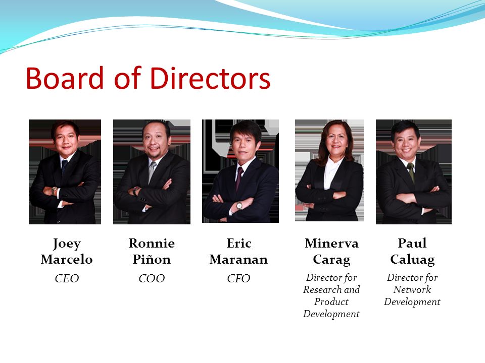 Board of Directors Joey Marcelo Ronnie Piñon Eric Maranan