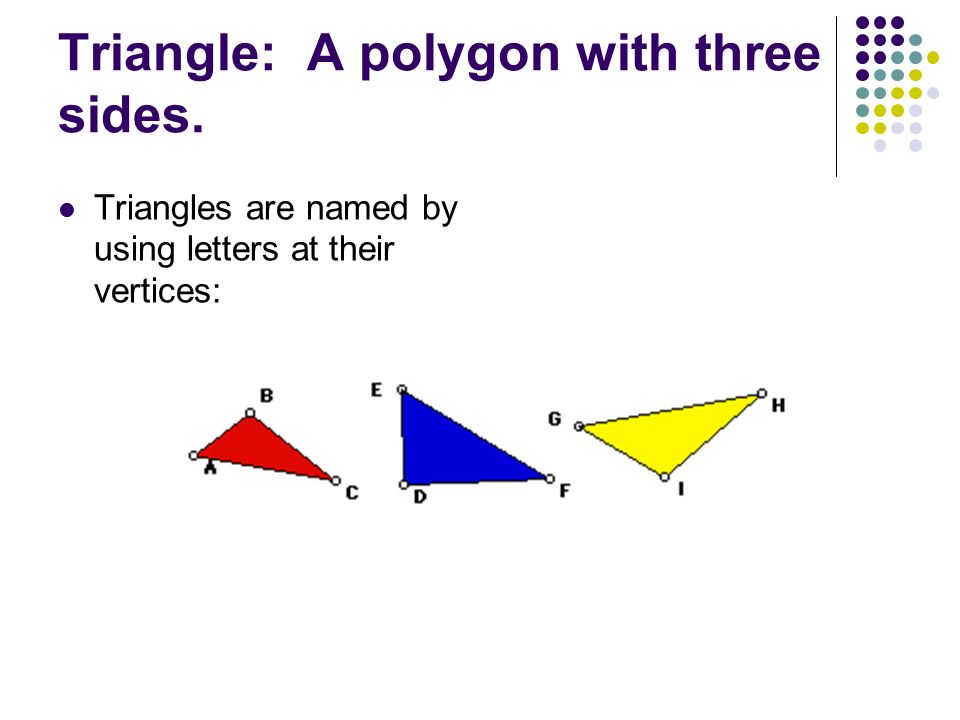 Triangle: A polygon with three sides.
