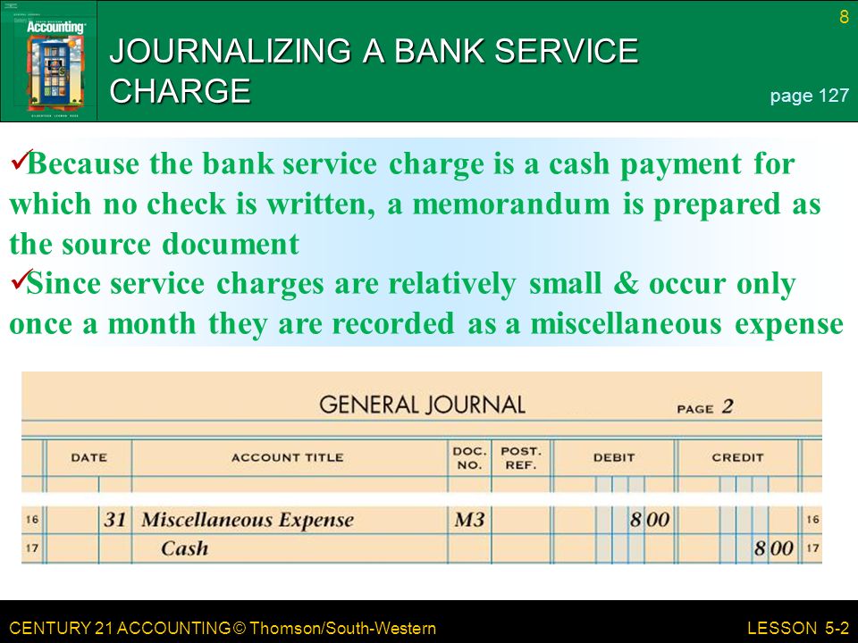 JOURNALIZING A BANK SERVICE CHARGE