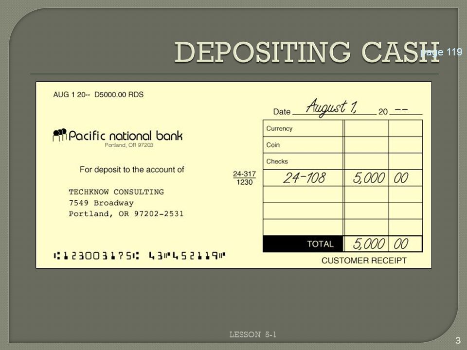 DEPOSITING CASH page 119 LESSON 5-1